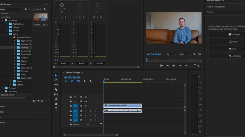 Premiere Pro audio workspace