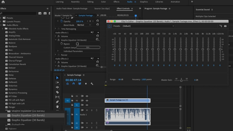 Audio effects panel