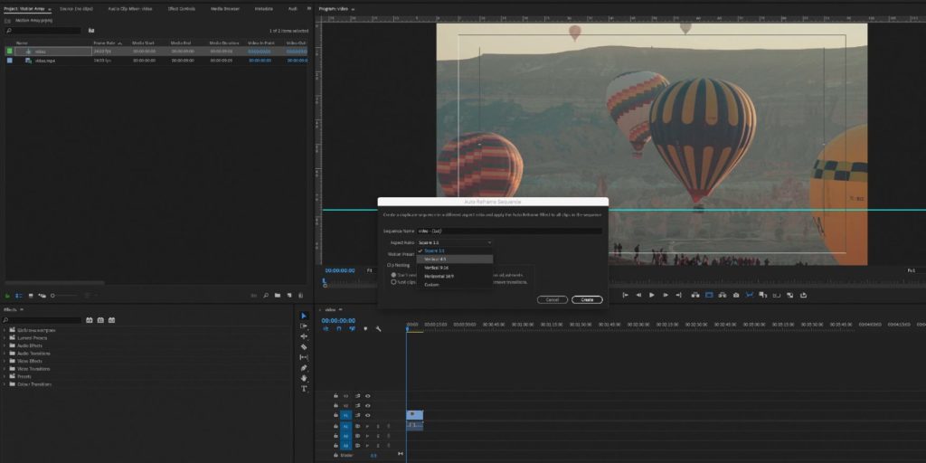 Auto reframe aspect ratio