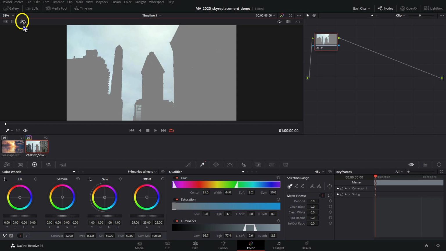 sky replacement davinci resolve 17