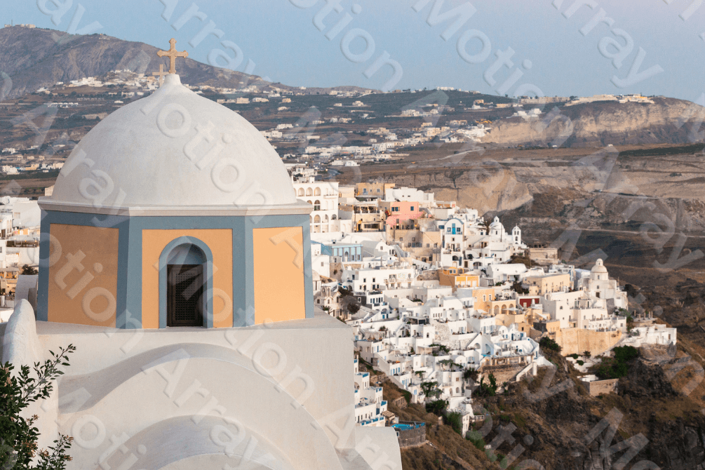 architecture photo of fira at sunset on santorini