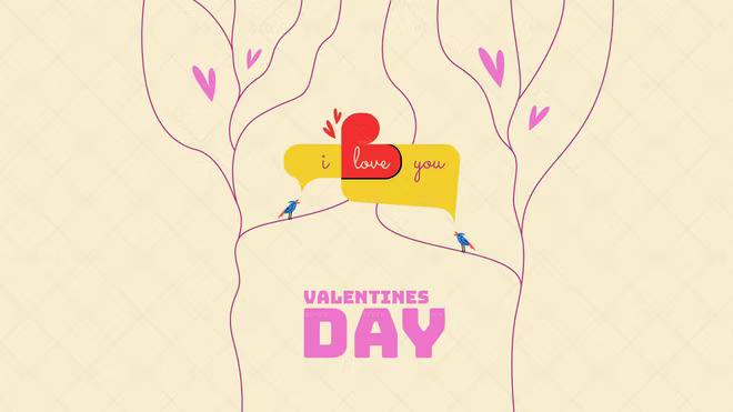 Two birds in a tree embracing with the text "I love you"