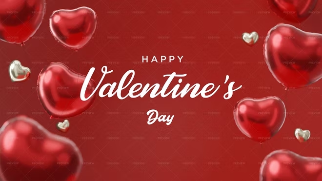 Happy Valentine's Day greeting surrounded by heart balloons